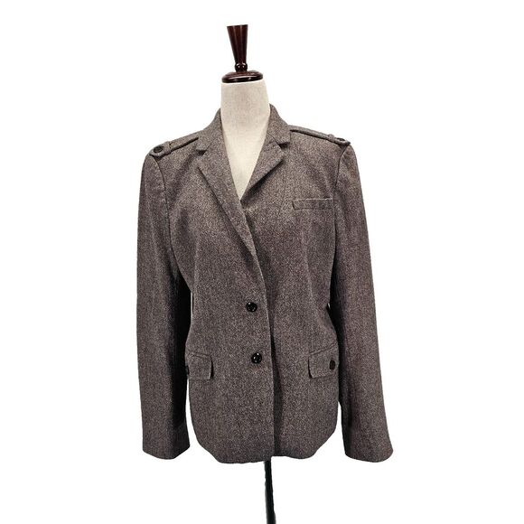 Ann Taylor Womens Brown‎ Tweed Blazer Lightweight Wool Blend Pockets Lined Sz 12 - Picture 1 of 11